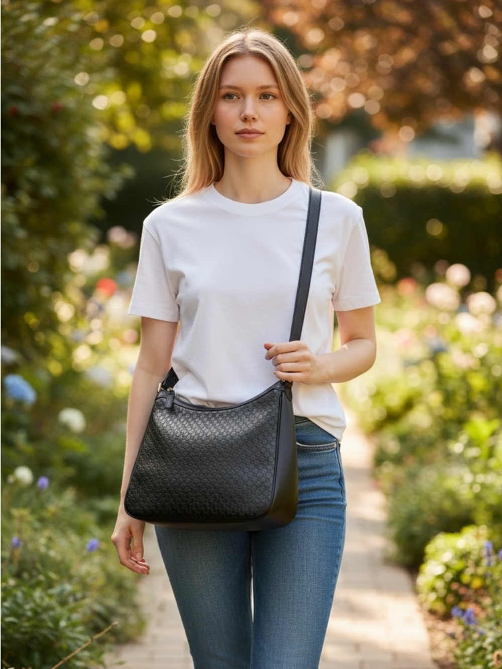 Gucci Black Embossed GG Leather Hobo Bag